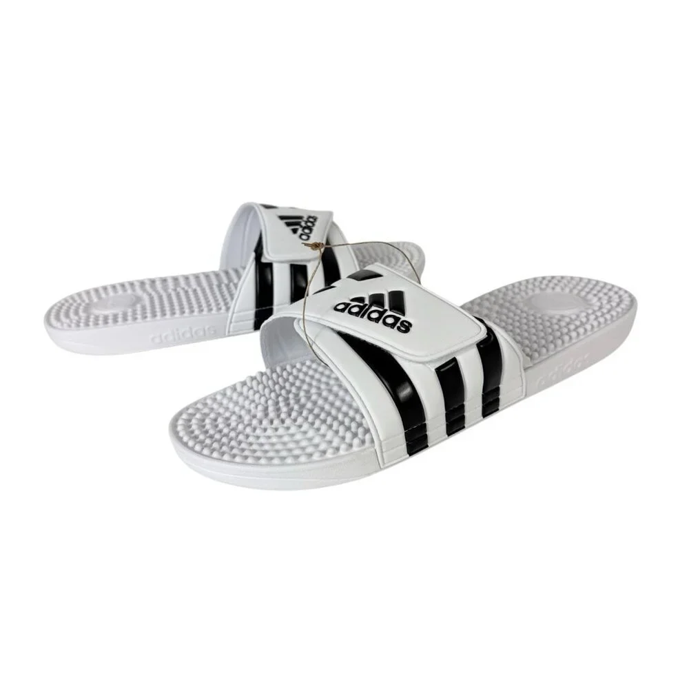 Adidas Adissage Men's US17 Unisex White/Black Sandals Slides Massage‎ NWOB 9425
